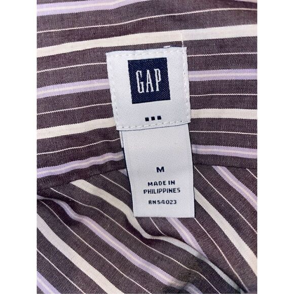 Gap Plum Striped Button Down Tailored Fit Long Sleeve 100% Cotton Top Size Mediu - Picture 5 of 9